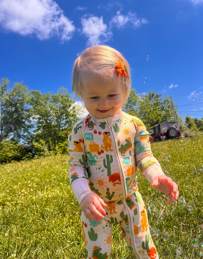 Baby wearing Little Bond Co bamboo pajamas