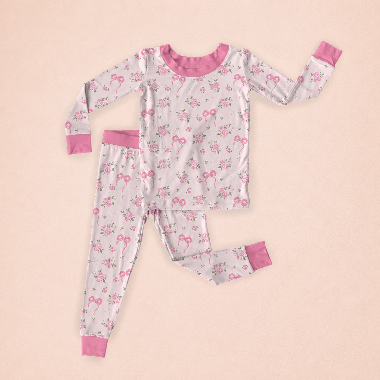 Rosy Ribbon Two Piece Pajama Set