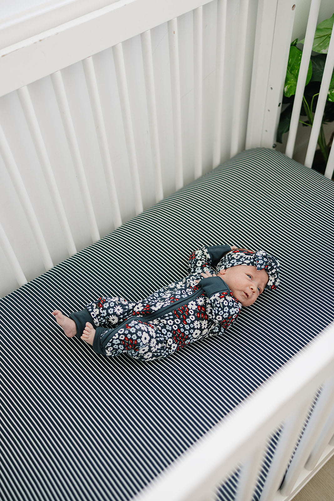 Navy Stripes Bamboo Stretch Crib Sheet